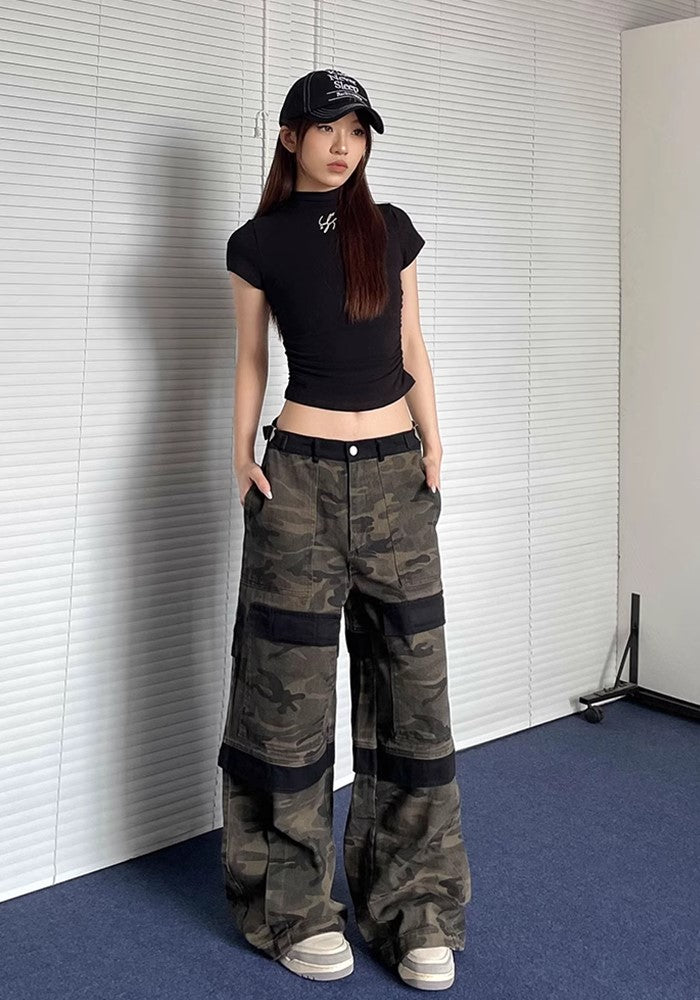 【Apocket】Multi-line design camouflage wide style pants  AK0031