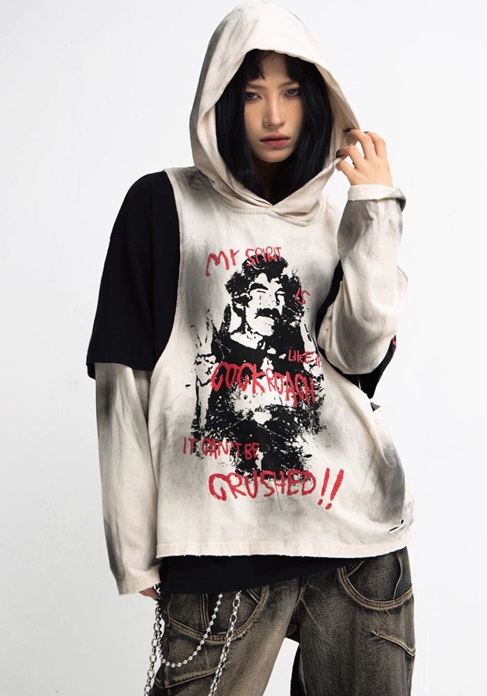 【People Style】Grunge front design street over gimmick hoodie  PS0045