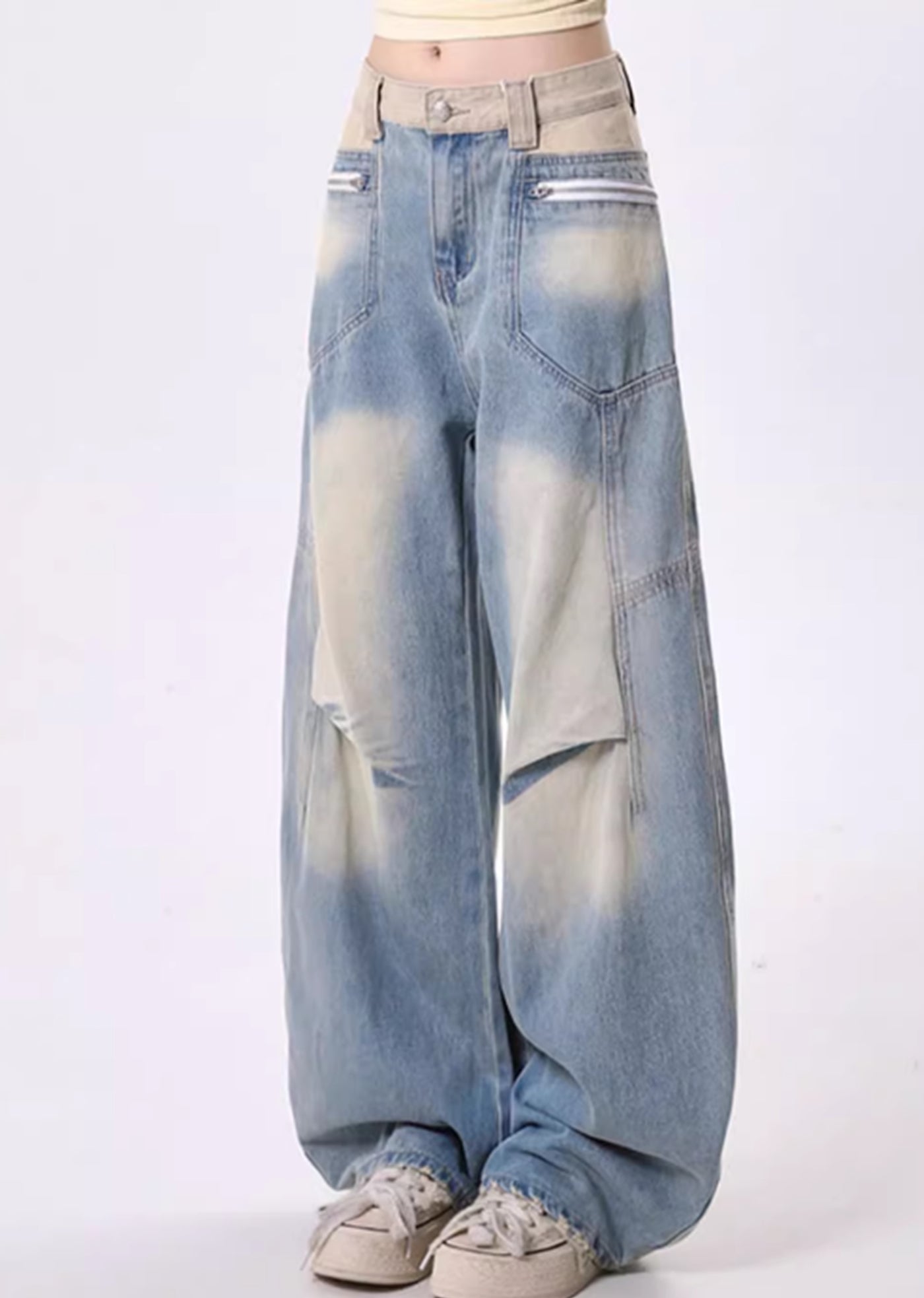 【Rayohopp】Fully washed design gimmick silhouette denim pants  RH0125