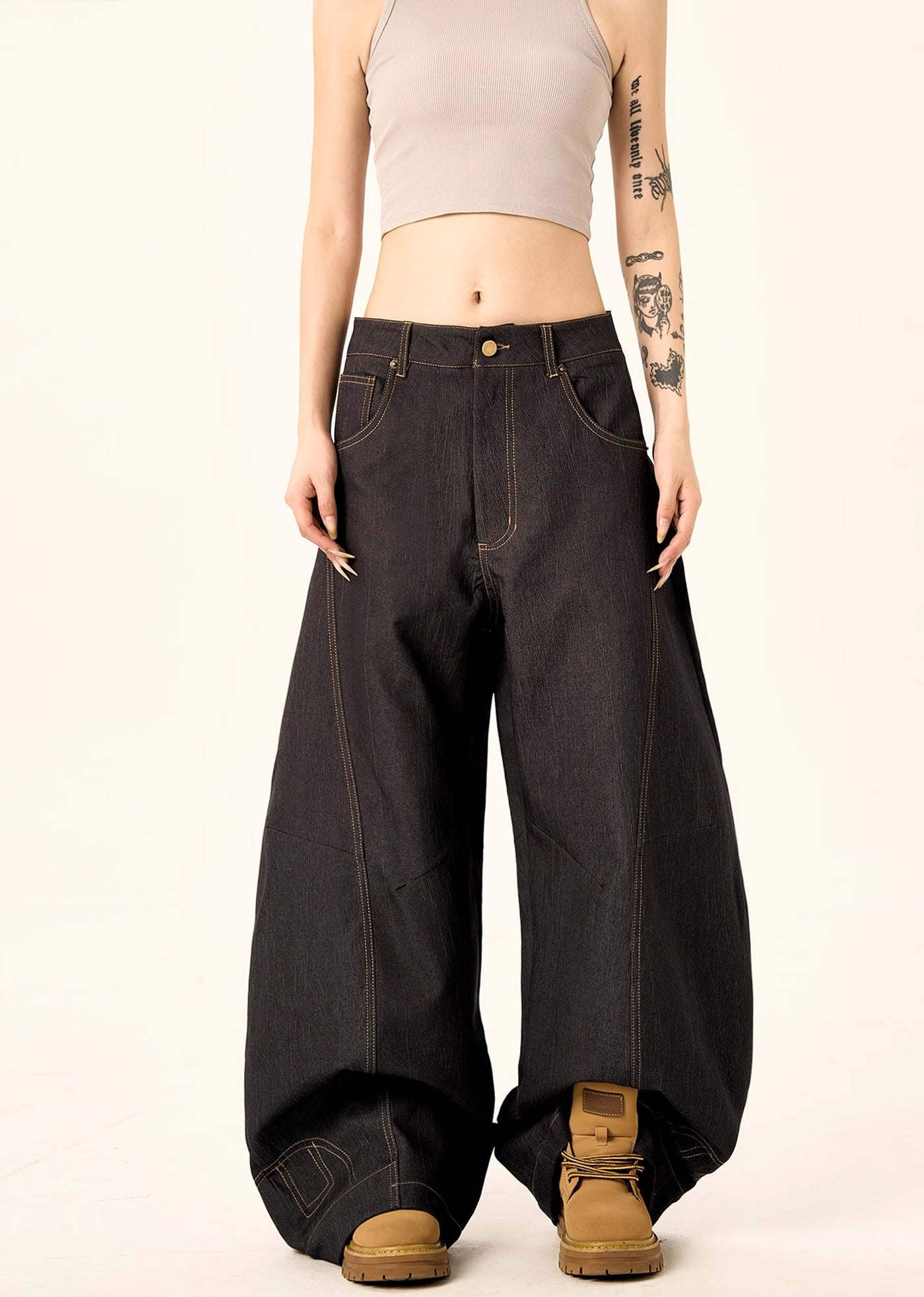 【H GANG X】Multi-over balloon wide silhouette dull denim pants  HX0072