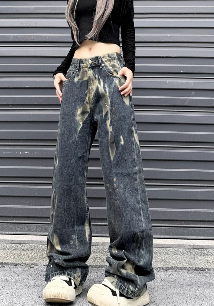 【W3】Point Wash Color Wild Street Denim Pants  WO0083