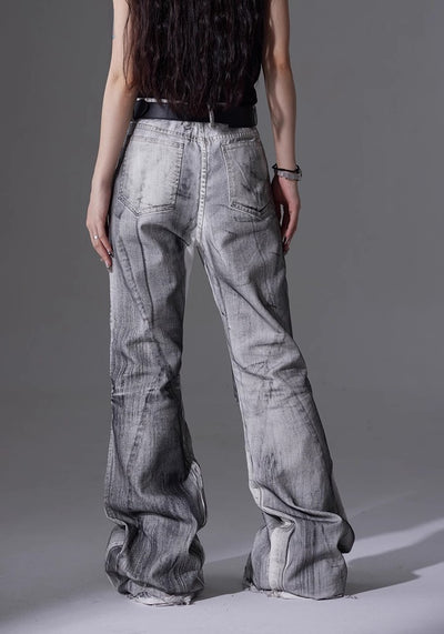 【NOMANIAI 】Tuck design white base color flare straight denim pants  NA0003