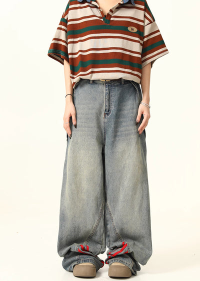 Double Red Line Design Washed Denim Pants  HL3060