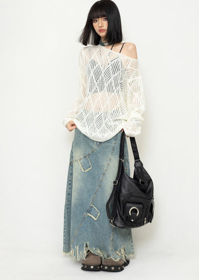 【ZERO STORE】Random dull wash wide silhouette denim skirt  ZS0051