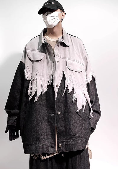 【UUCSCC】Gradient-style distressed monotone design denim jacket  US0070