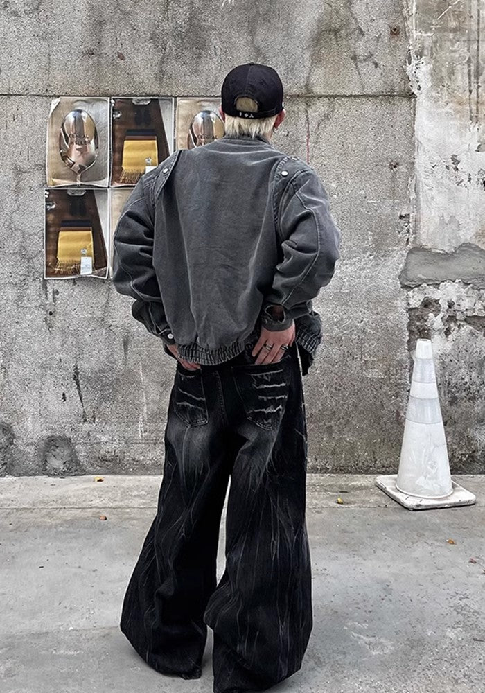 【DARKFOG】Fully washed design basic black denim pants  DF0041