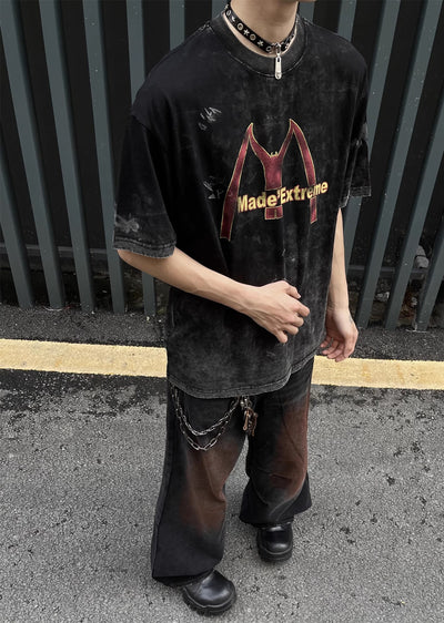 【MAXDSTR】M mark ring dirty style washed short sleeve T-shirt  MD0135
