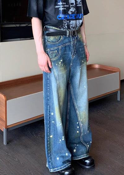 【CUIBUJU】Casually painted design wide blue basic denim pants  CB0047