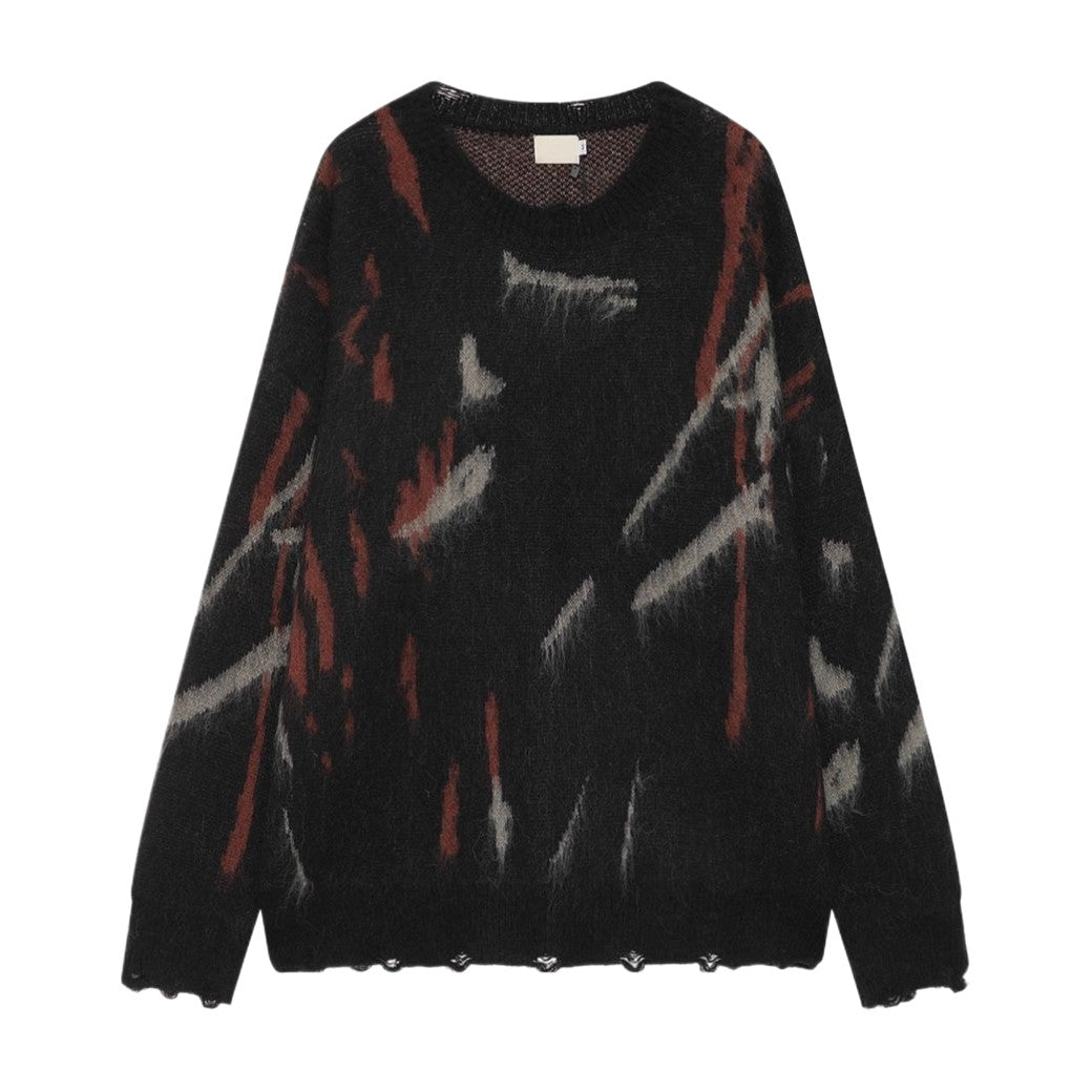 【Mz】Dark multi-color design mohair silhouette knit sweater  MZ0039