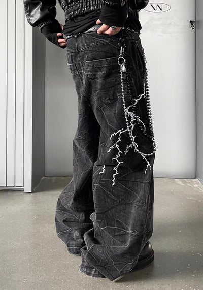 【DARKFOG】Thunder Break Monotone Color Wide Tuck Denim Pants  DF0033