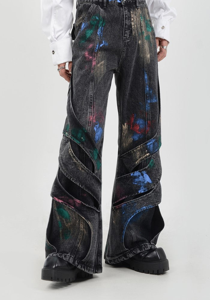 【LUCE GARMENT】Painted wide gimmick silhouette denim pants  LG0056