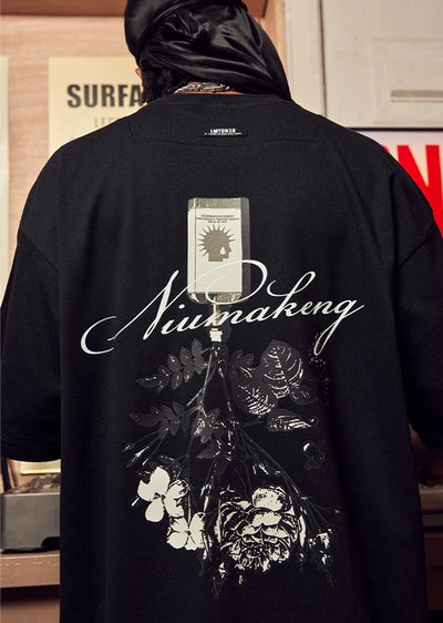 【Niuma Keng】Back initial design stylish monotone break short sleeve T-shirt  NK0004
