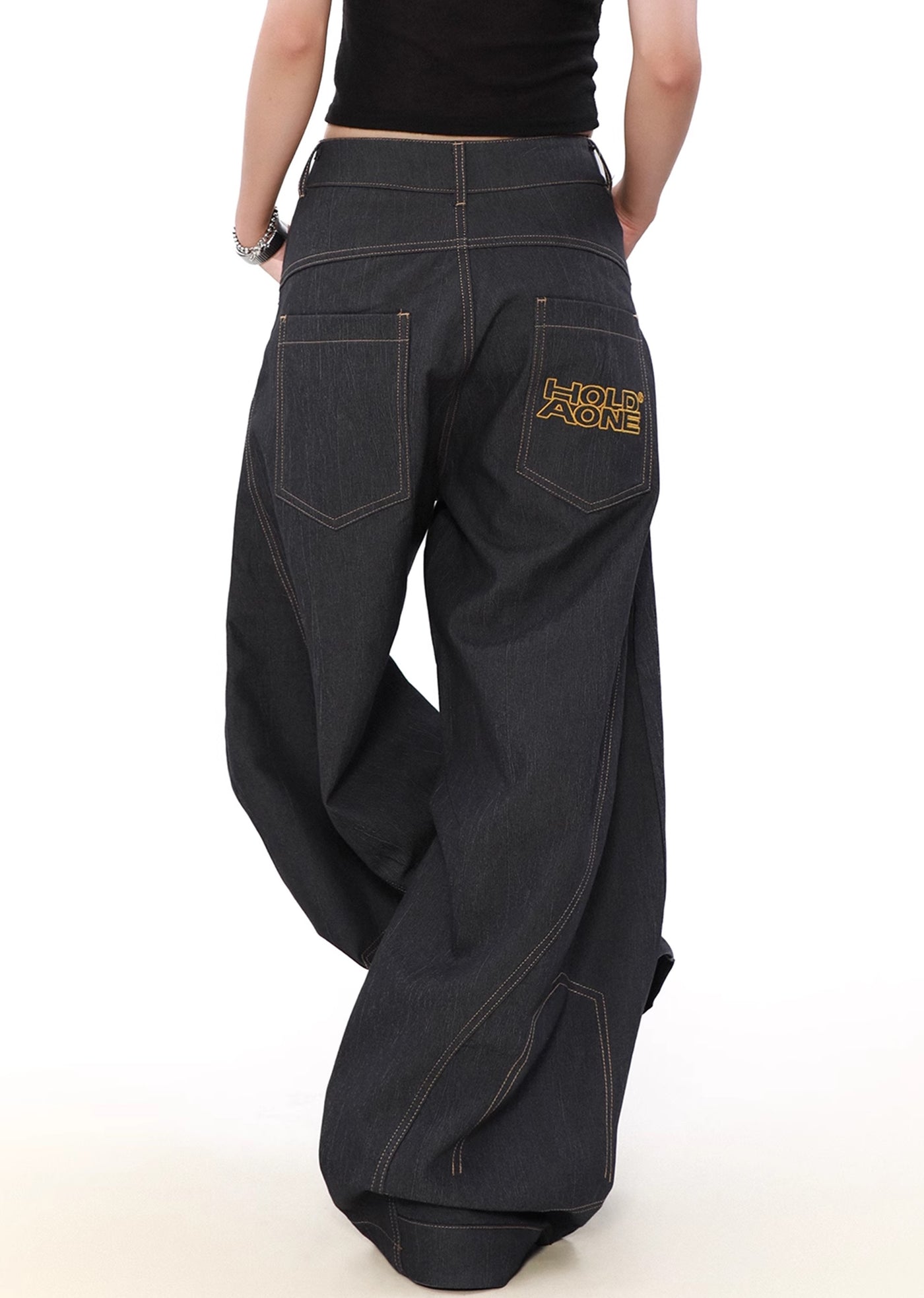 【MR nearly】Rounded silhouette dullness-covering wide design denim pants  MR0131