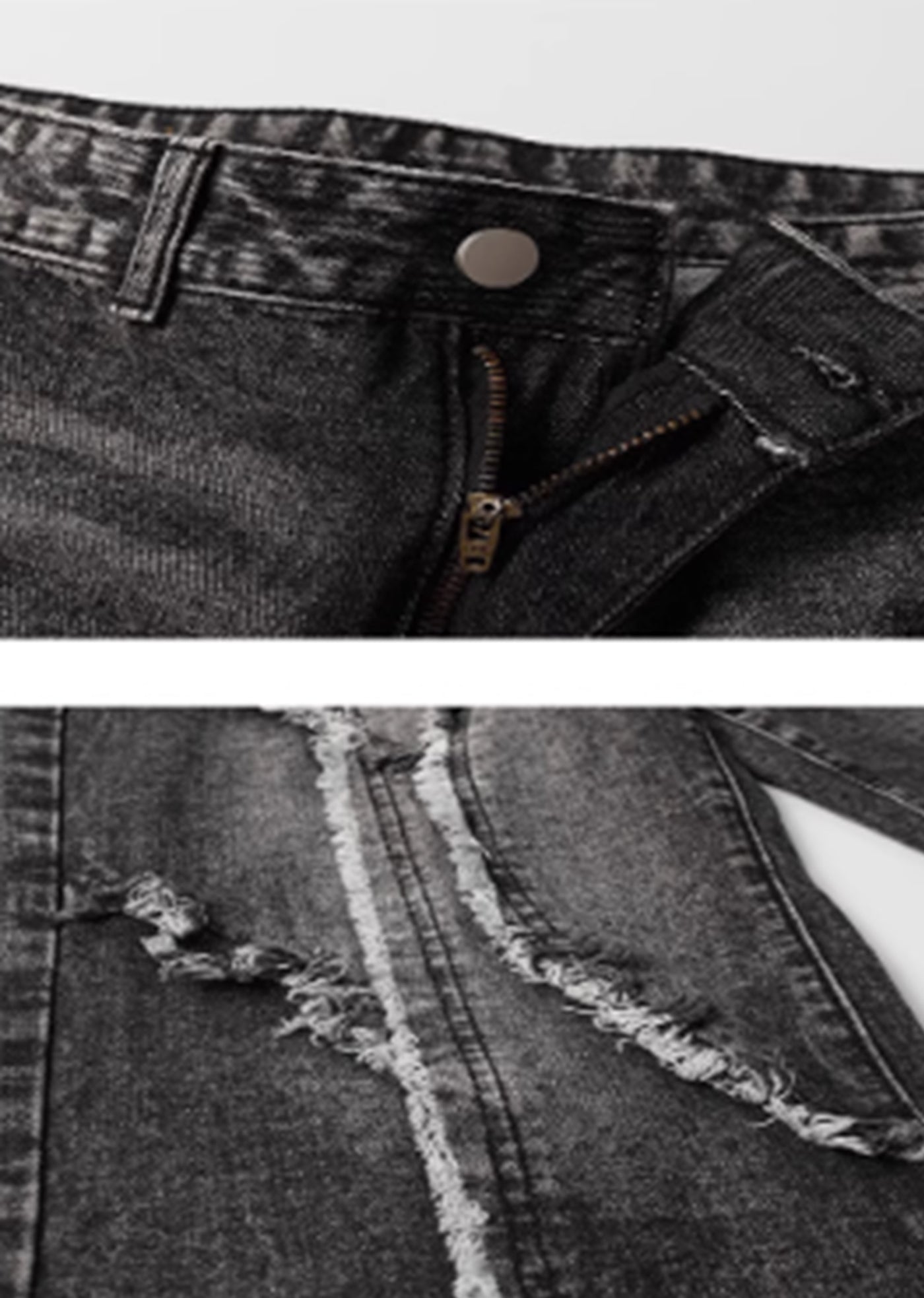 [MAXDSTR] Fringe distressed line black high wide denim pants MD0141
