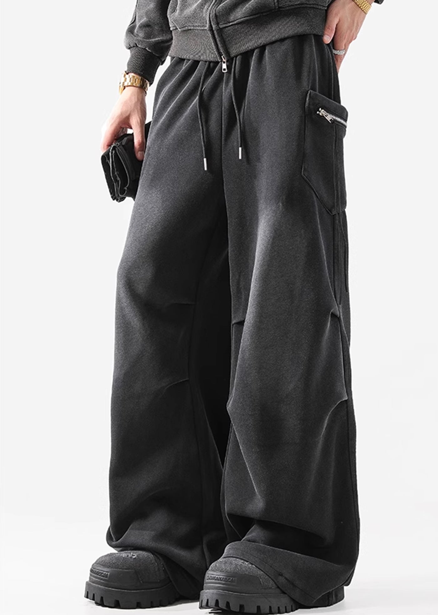 【ACRARDIC】Washed wide silhouette dark sweat cargo pants  AI0023