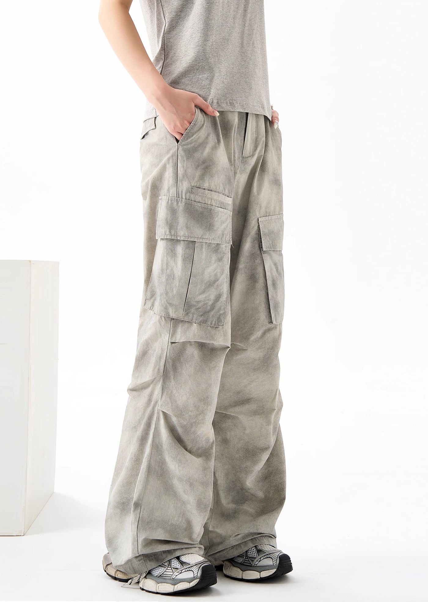 【H GANG X】Random wash wide straight cargo pants  HX0068