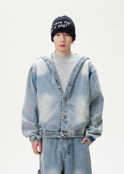 【9/9新作】Dull random wash white blue street denim setup  HL3088