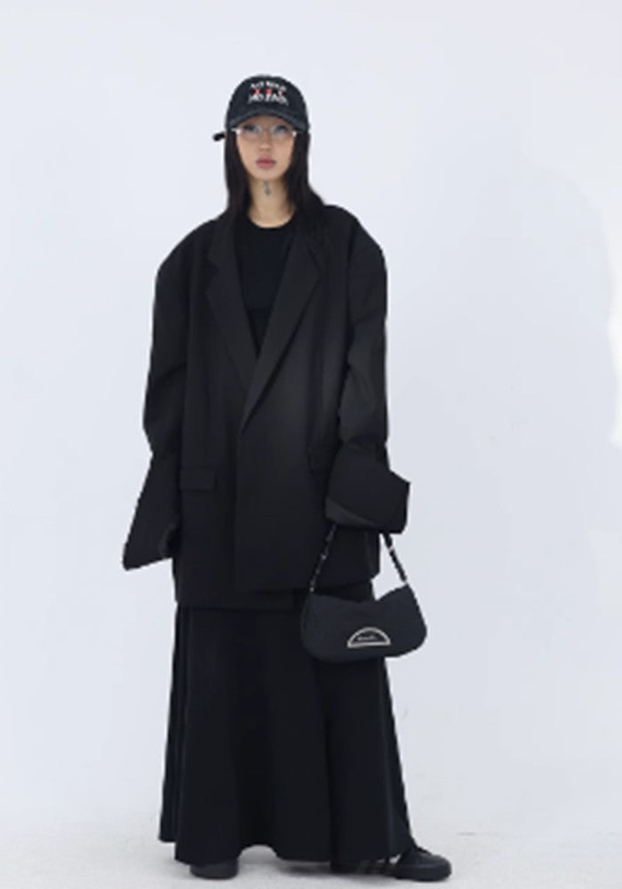 FUZZYKON】Damaged special design oversized black tailored
