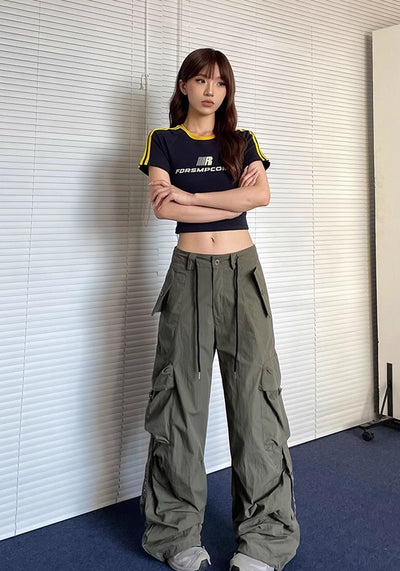 【Apocket】Casual vintage style wide silhouette cargo pants  AK0033