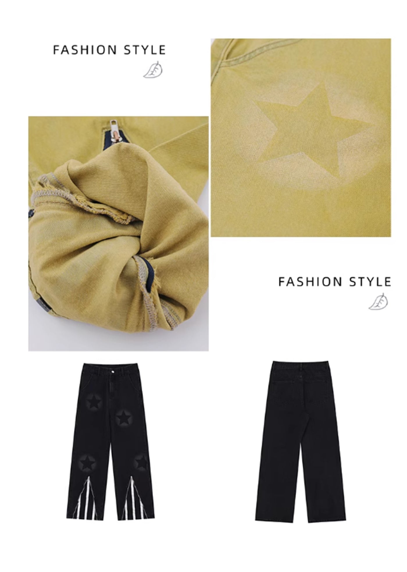 【Rayohopp】Around star pattern and line design denim pants  RH0102