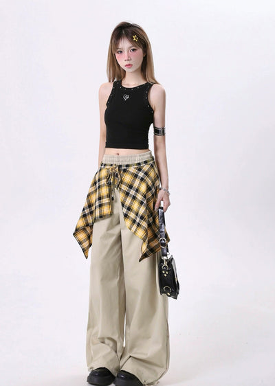 【Rayohopp】Waist check design sweat style wide pants  RH0130