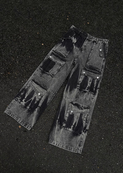 [MAXDSTR] Random wash processing gimmick design gray denim pants MD0149