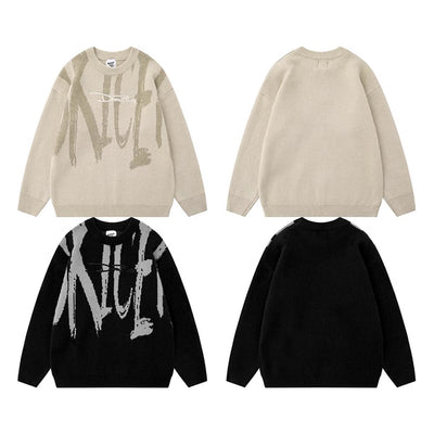 【NIHAOHAO】Painted neck initial design street style knit sweater  NH0157