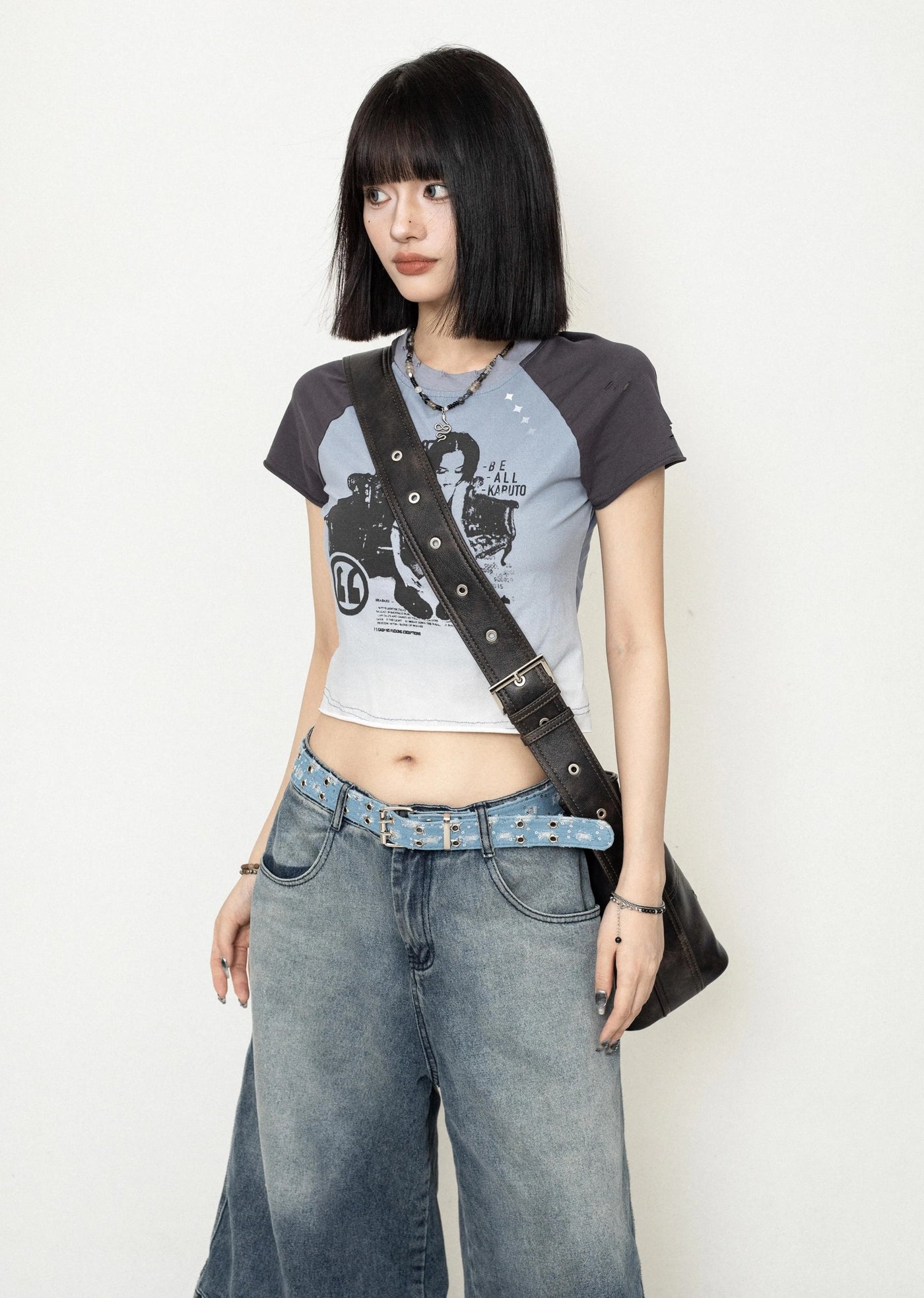 【ZERO STORE】Gradient blue color Y2K style design short sleeve T-shirt  ZS0041