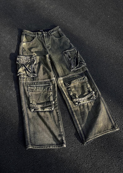 【MAXDSTR】Grunge style next vintage color denim cargo pants  MD0145