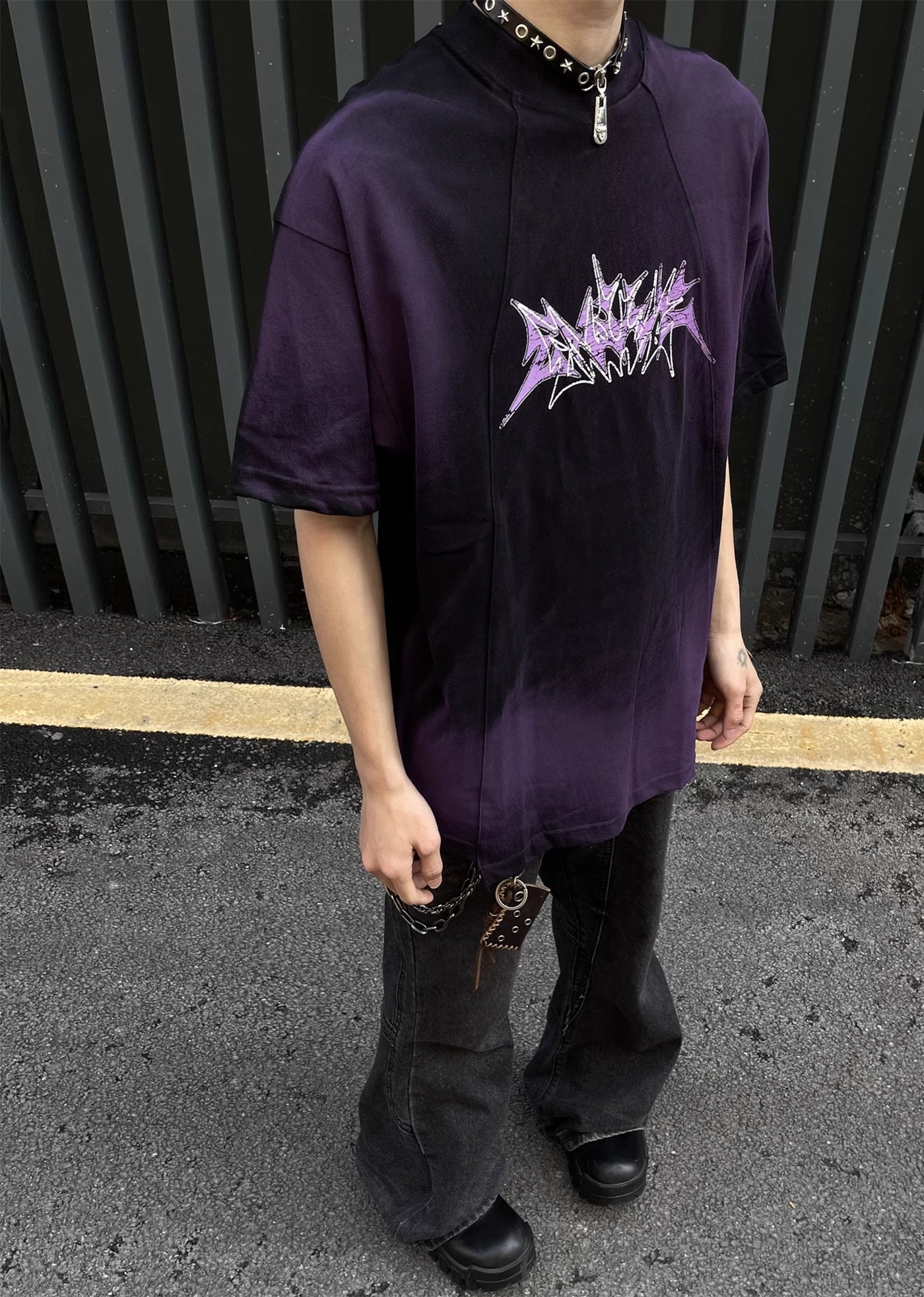 【MAXDSTR】Dull washed dark colored subculture short sleeve T-shirt  MD0134