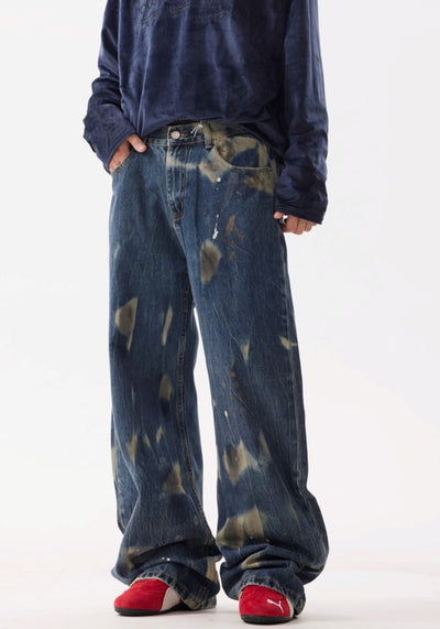 【BTSG】Point wash vintage processed wide straight denim pants  BS0051