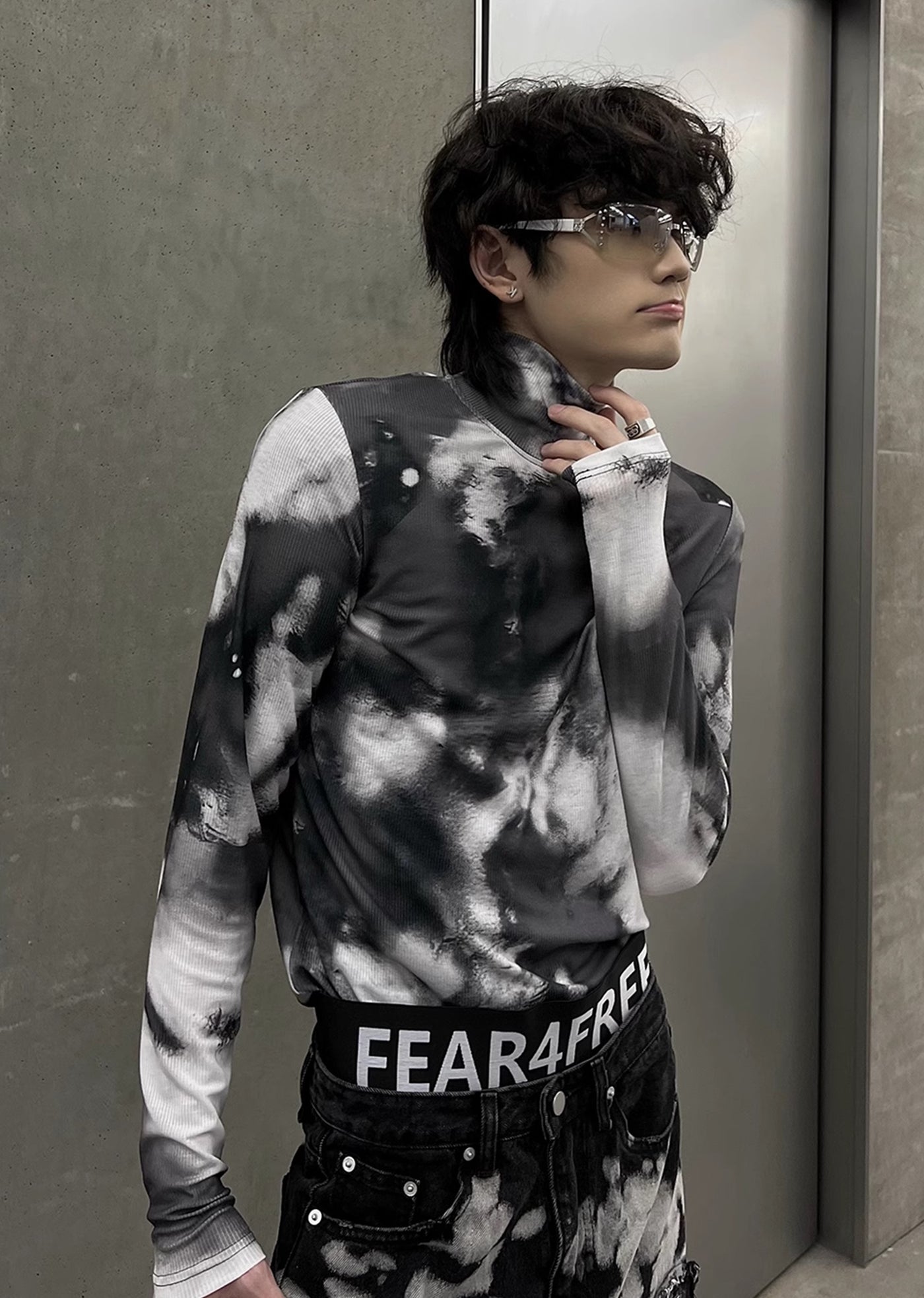 【SOULWORKER】Random wash color see-through design long sleeve T-shirt  SW0026