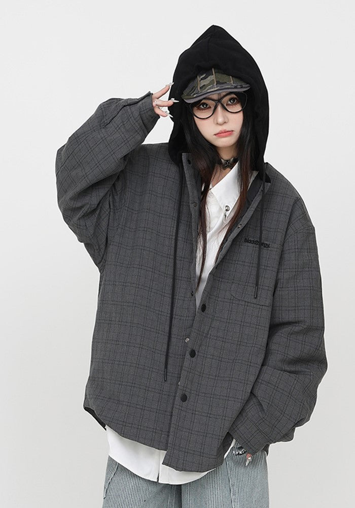 【CEDY】Simple check full design hoodie point over jacket  CD0070