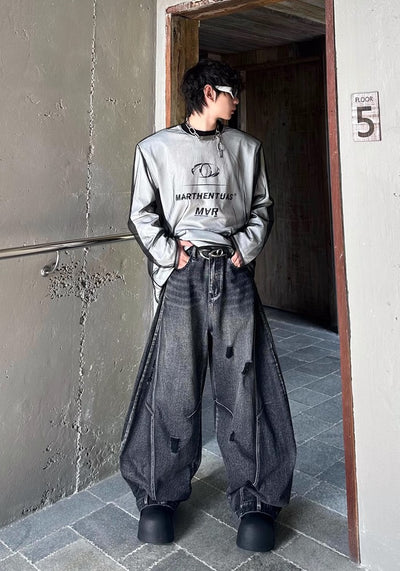 【MARTHENAUT】Special silhouette design wide balloon override denim pants  MH0040