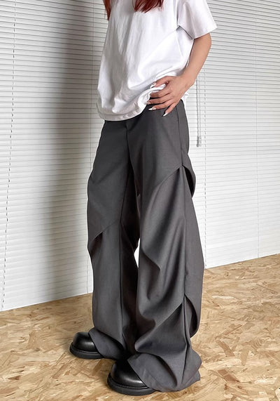 【Apocket】Multi-tuck silhouette dull color slacks pants  AK0038