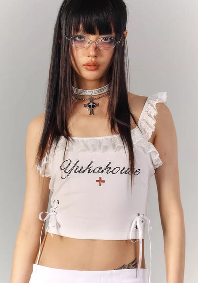 【YUKAHOUSE 】Cute Y2K Style Camisole Design Pinky Sleeveless  YO0015