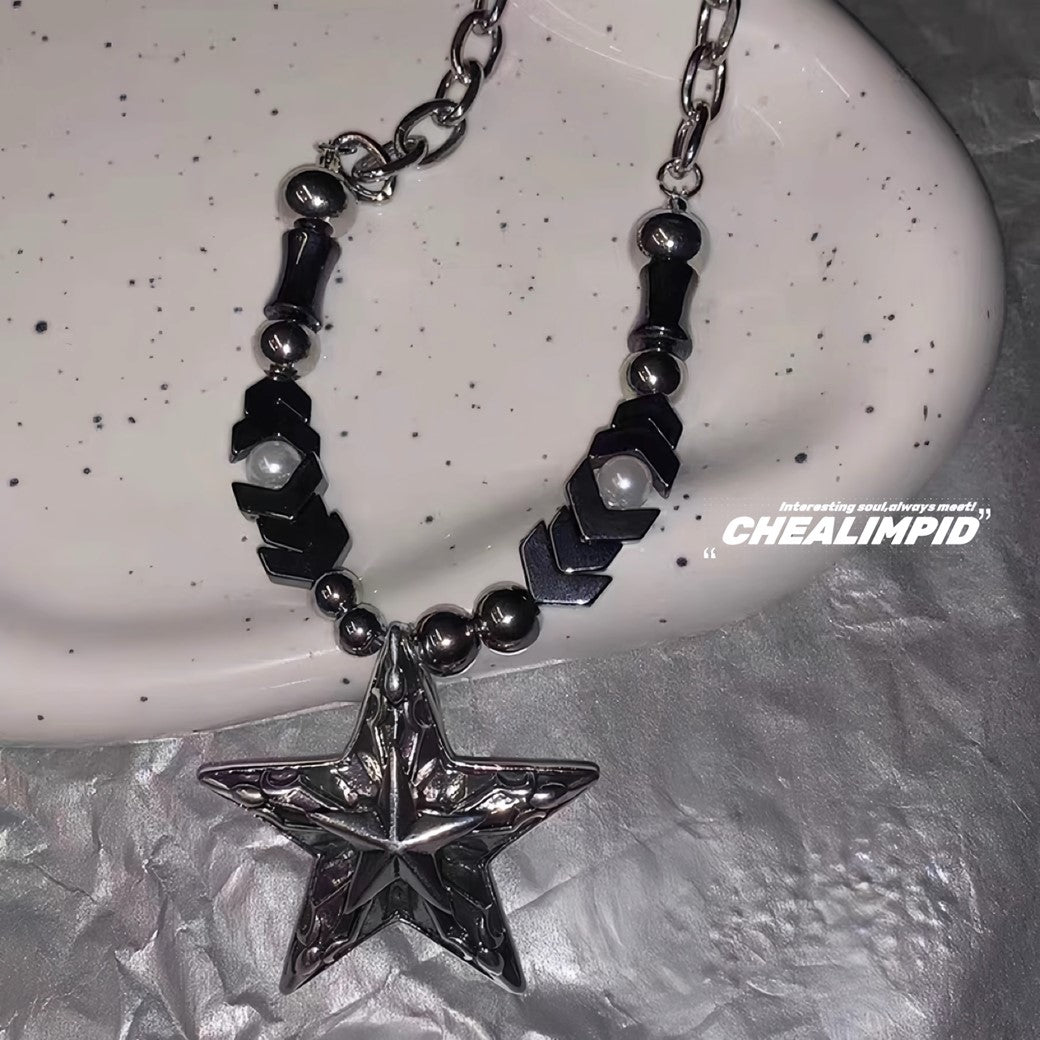 【CHEALIMPID】One-point star design grunge arrangement style necklace  CL0001
