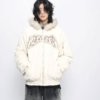 【Mz】Bad Devil Initial Design Fur Hoodie Full Zip Jacket  MZ0043