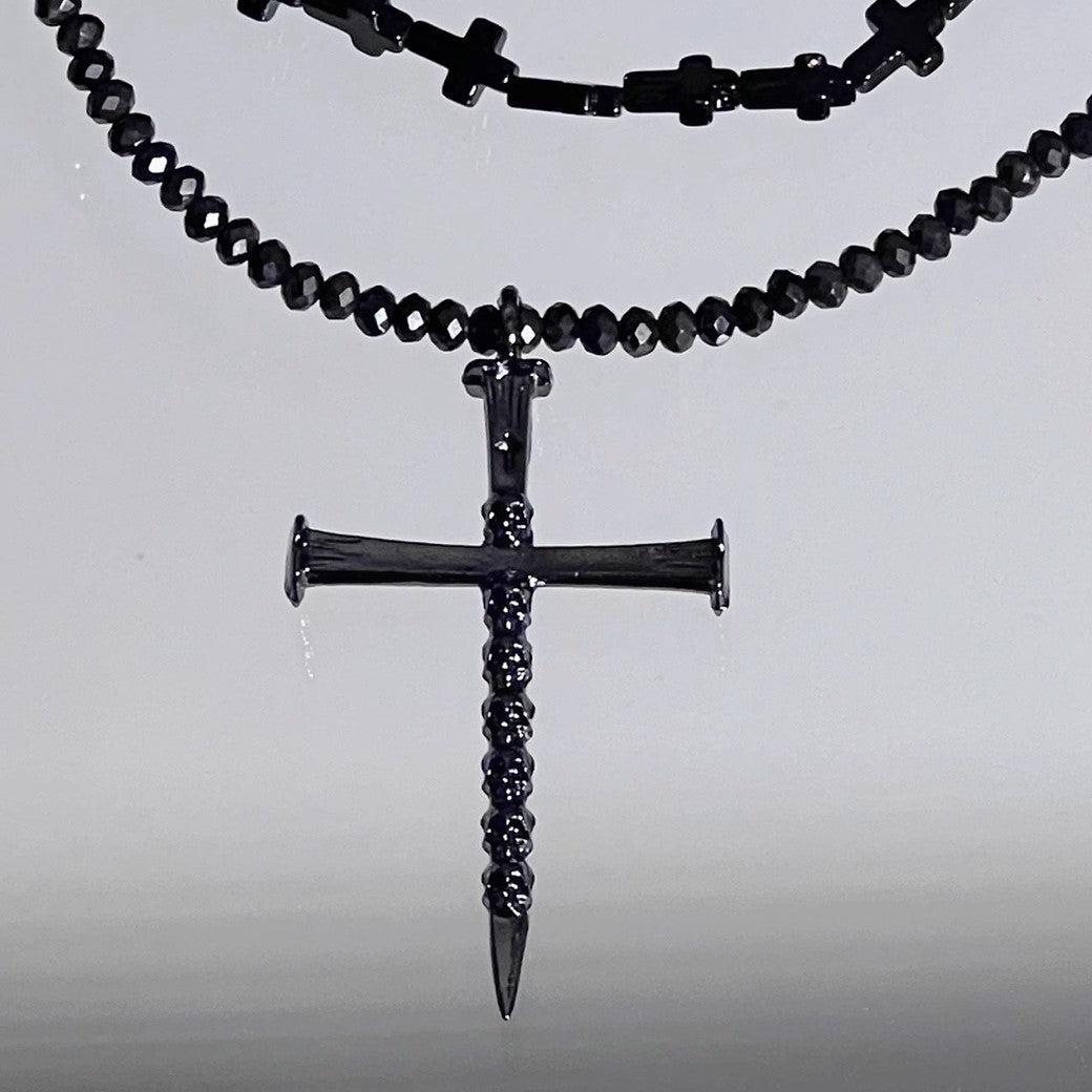 【CHEALIMPID】Double Black Kings Cross Design Necklace  CL0011