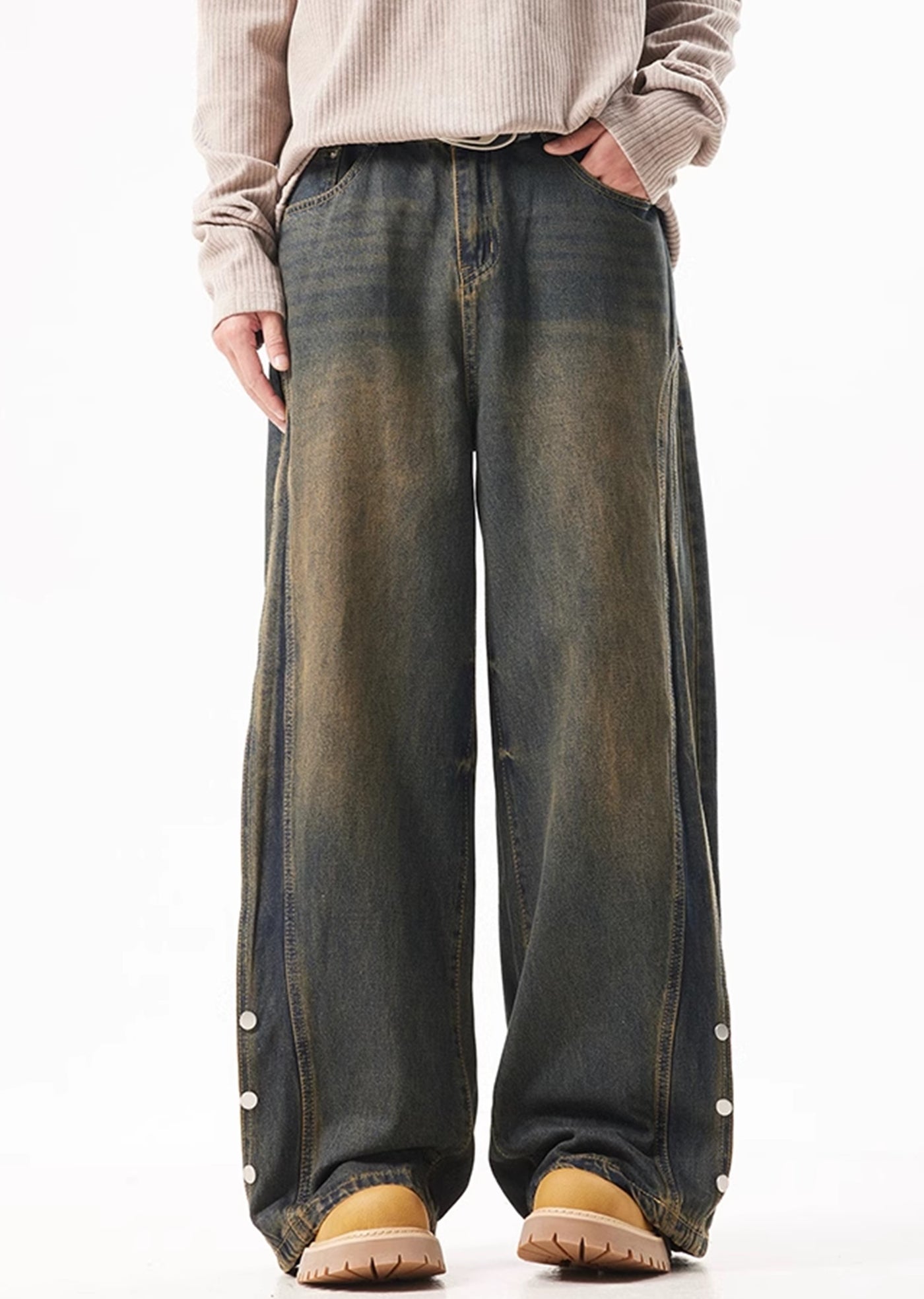 【ACRARDIC】Patch design change wide overwash denim pants  AI0013