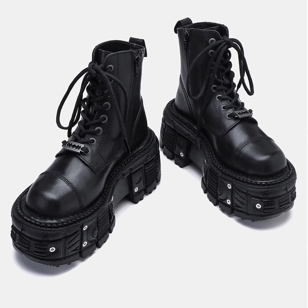 【7/1新作】Big platform silhouette design black leather boots  HL3049