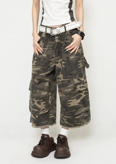 【ZERO STORE】Simple camouflage pattern short silhouette denim pants  ZS0039