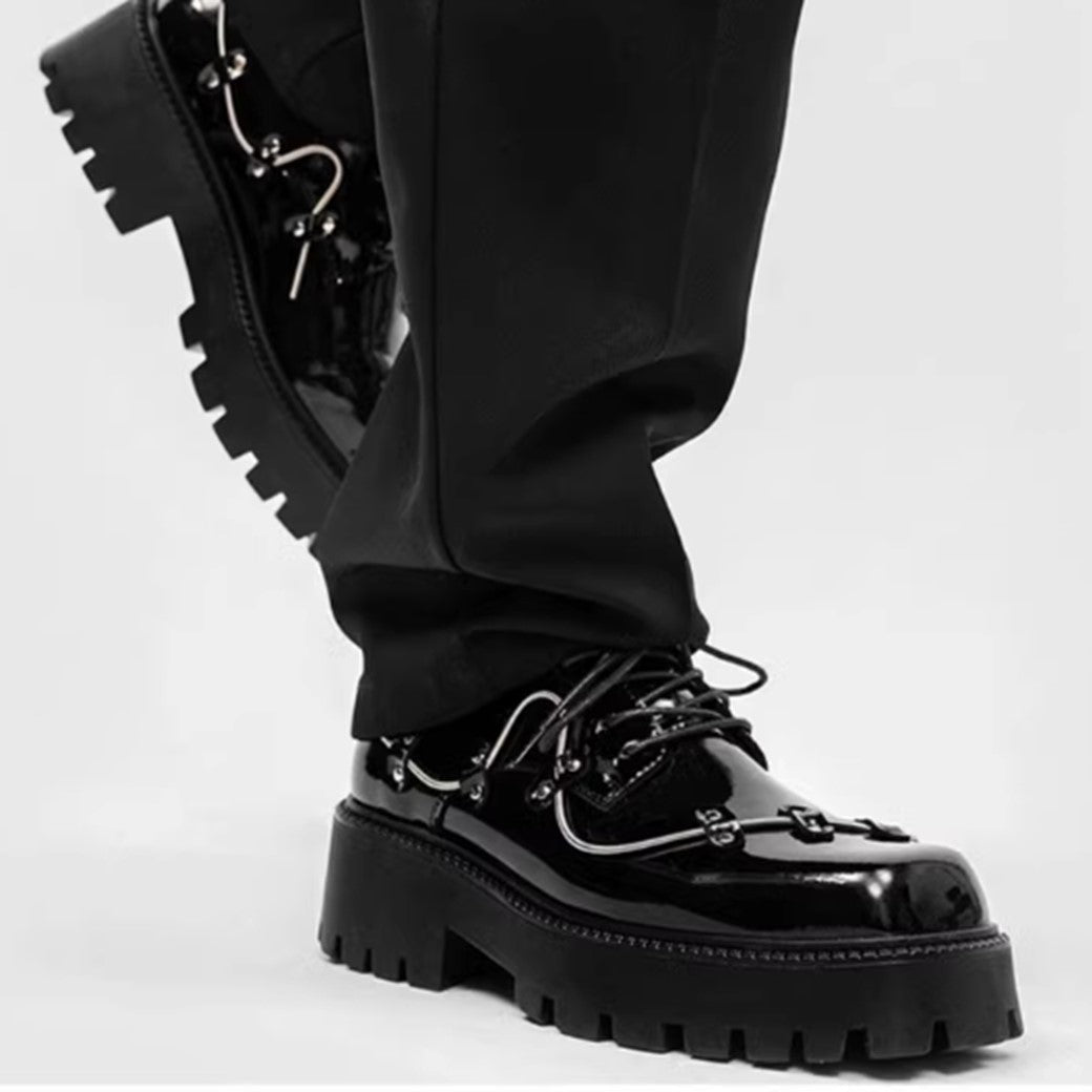【7/1新作】Full metal lace design black ankle platform sneaker boots  HL3048