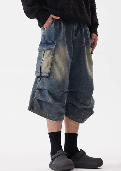 【ACRARDIC】Random wash grunge tuck short denim pants  AI0015