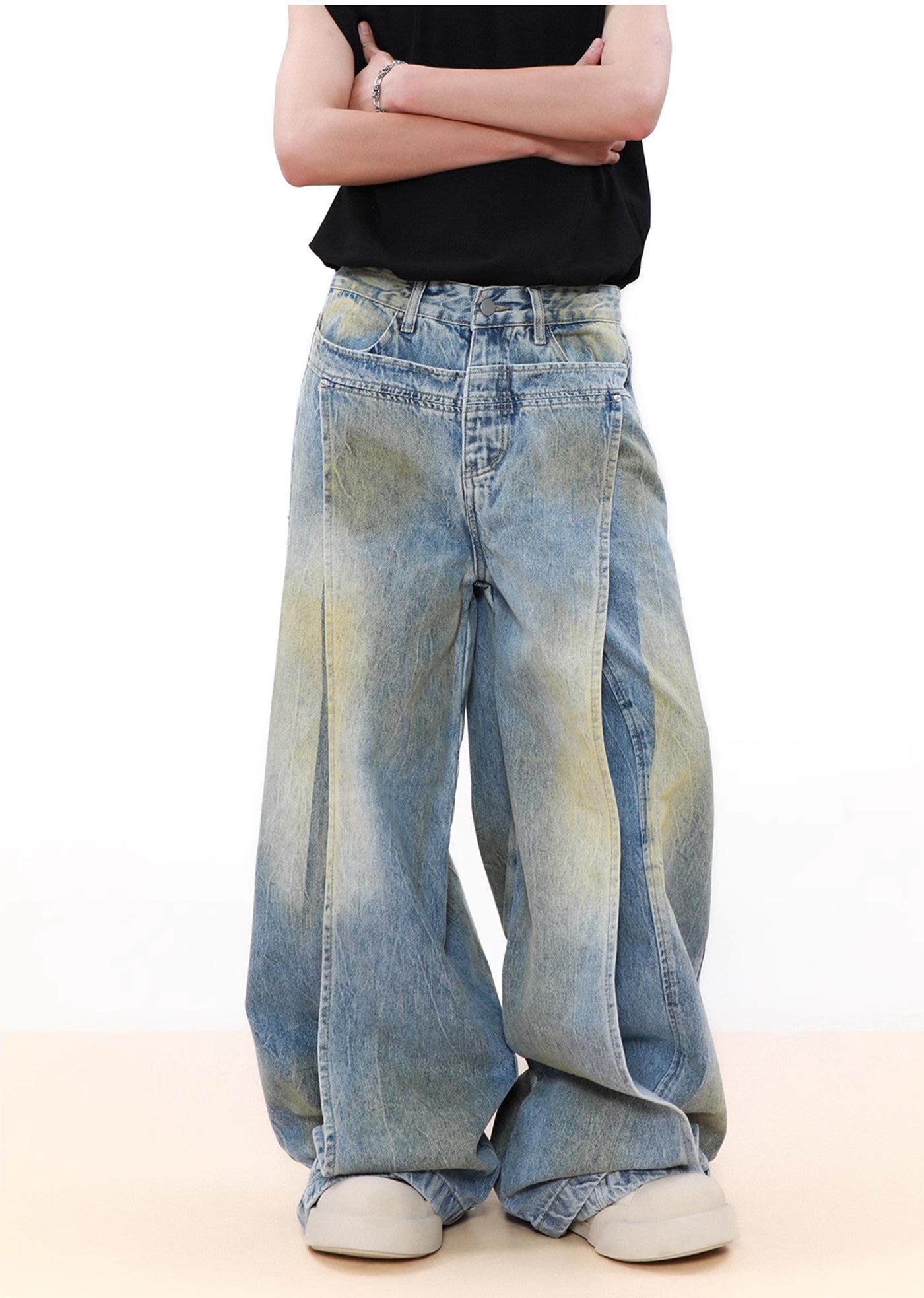 【MR nearly】Grunge wash super wide silhouette denim pants  MR0138