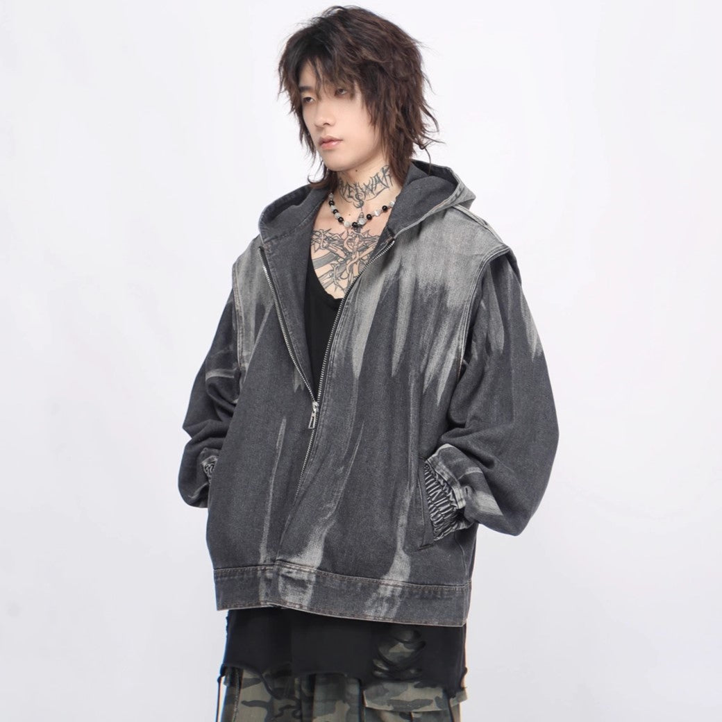 【Mz】Grunge monotone wash design full zip hoodie  MZ0027