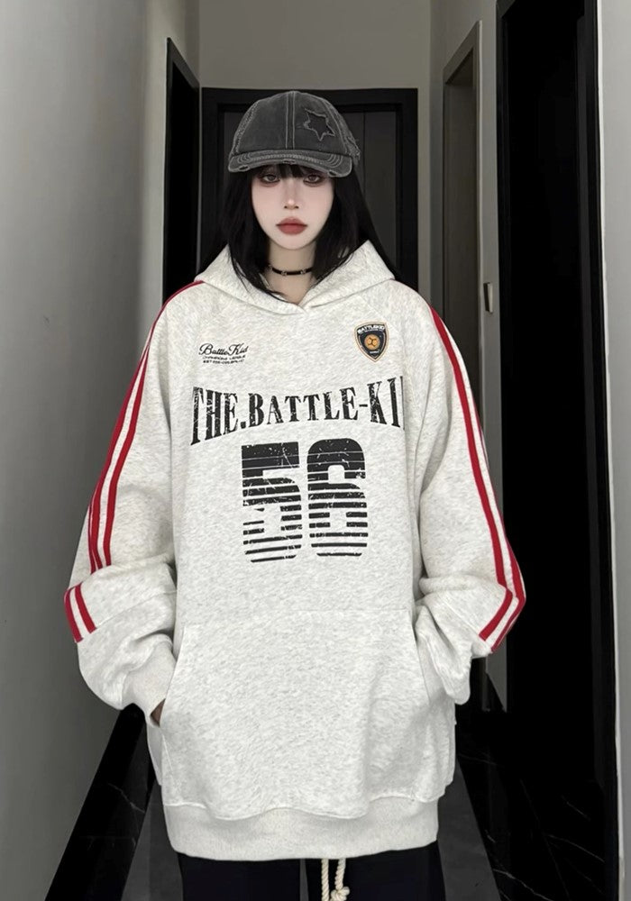 【W3】Front number initial design sporty style hoodie  WO0088