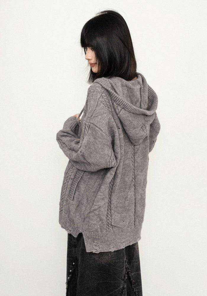 ZERO STORE】Dark simple color full zip style grunge hoodie ZS0055 