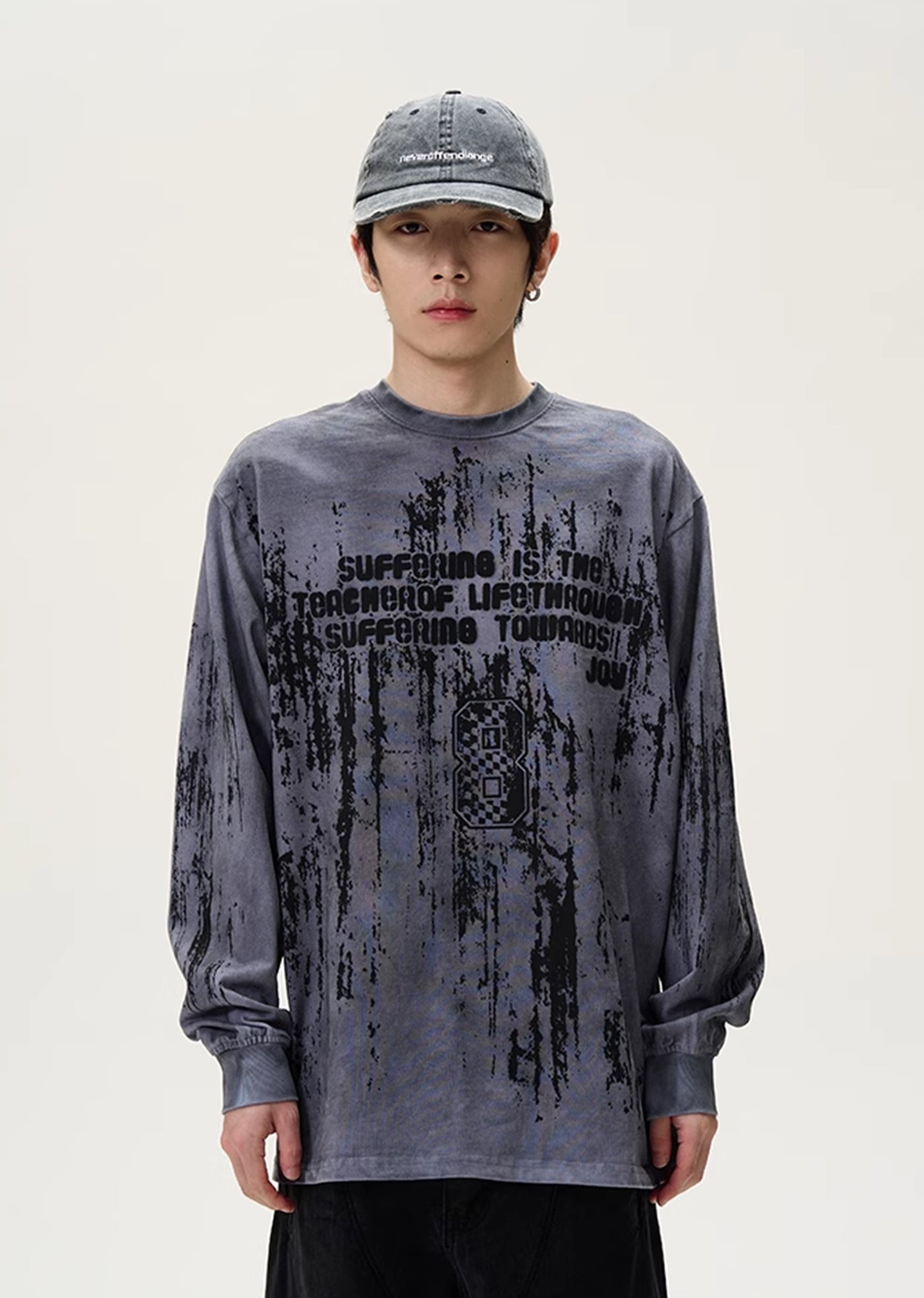 【9/9新作】Dull random wash front design long sleeve T-shirt  HL3087