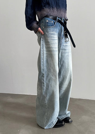 【Very Fewest】Dull base color white blue wide silhouette denim pants  VF0028